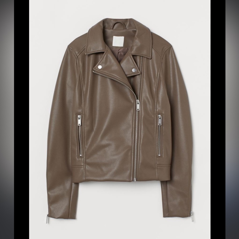 H&M Brown faux leather Motorcycle Biker Moto Zip jacket XXL